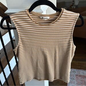 Boden Striped Tank Top in Camel and White